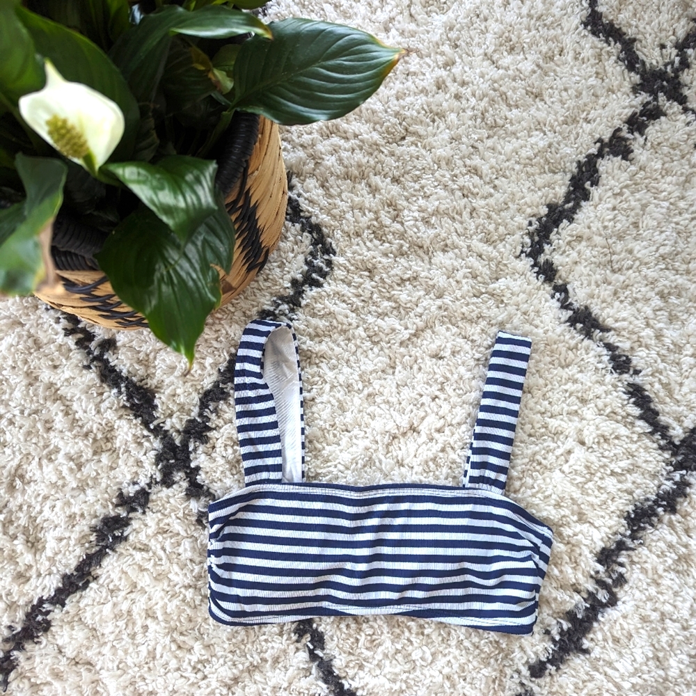 Splendid Women's NWT S Blue and White Stripe Bandeau Swimsuit Bikini Top